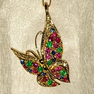 Multi-gemstone Butterfly Necklace in K18 Solid Gold